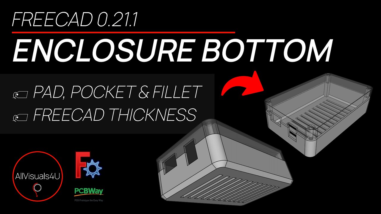 🧰 FreeCAD Electronic Enclosure Bottom - FreeCAD Thickness - FreeCAD 3D Models