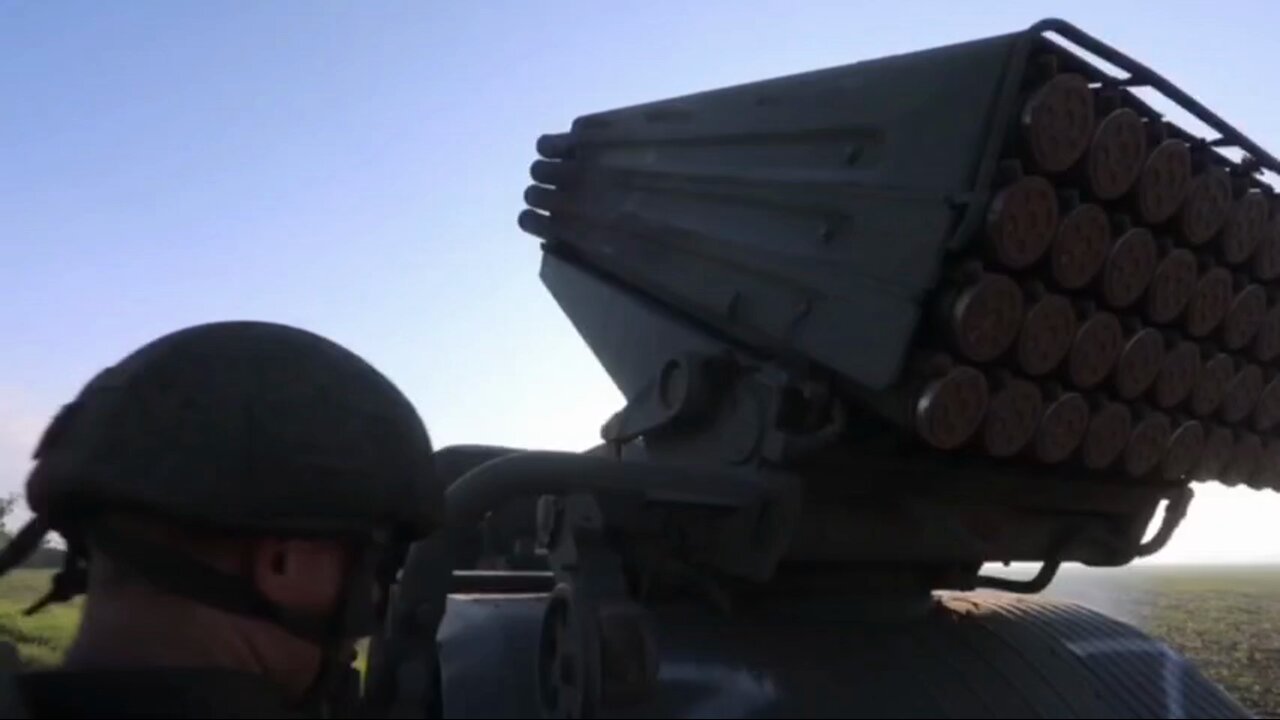 Russian multiple launch rocket systems BM-21 "Grad" support the attack on Severodonetsk