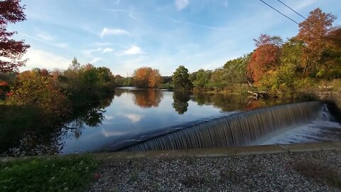 Tricentennial Park on Blackstone River in Sutton Massachusetts in Autumn Foliage