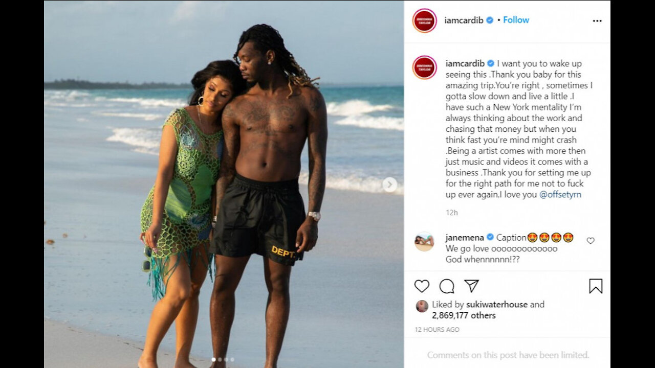 Cardi B sends thanks to husband Offset after romantic getaway