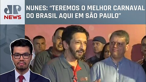 Ricardo Nunes discursa antes de desfiles no Sambódromo do Anhembi