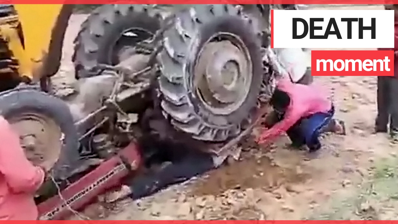 Indian farmer has a 'near death' after getting partially crushed by his tractor