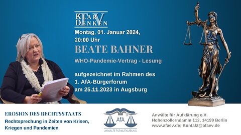 🔴💥 Beate Bahner: WHO-PANDEMIE-VERTRAG - Lesung aus ihren neuen Buch💥