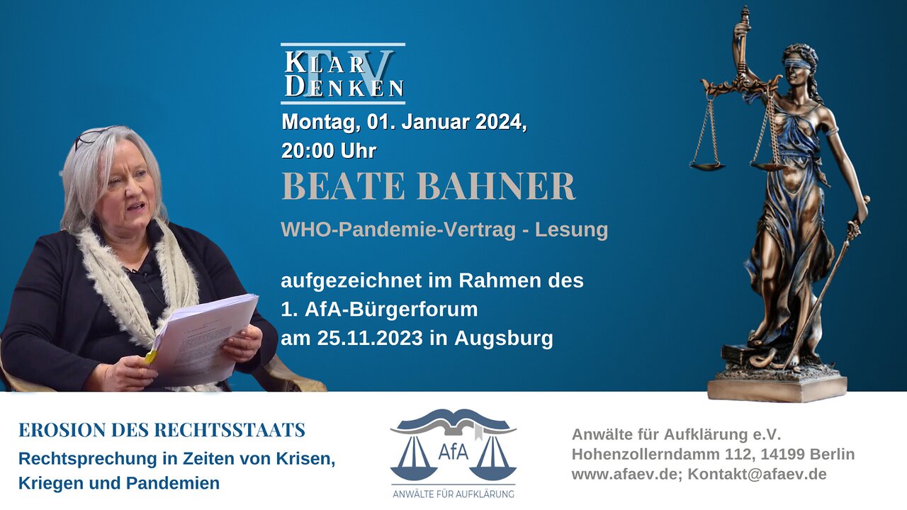 🔴💥 Beate Bahner: WHO-PANDEMIE-VERTRAG - Lesung aus ihren neuen Buch💥