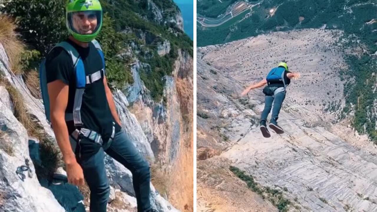 Man jumping from top of the mountain will surely blow your mind