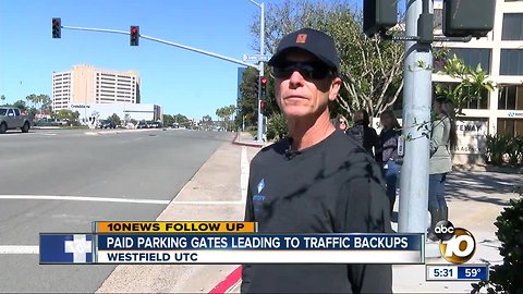 Westfield UTC parking gates leading to traffic backups