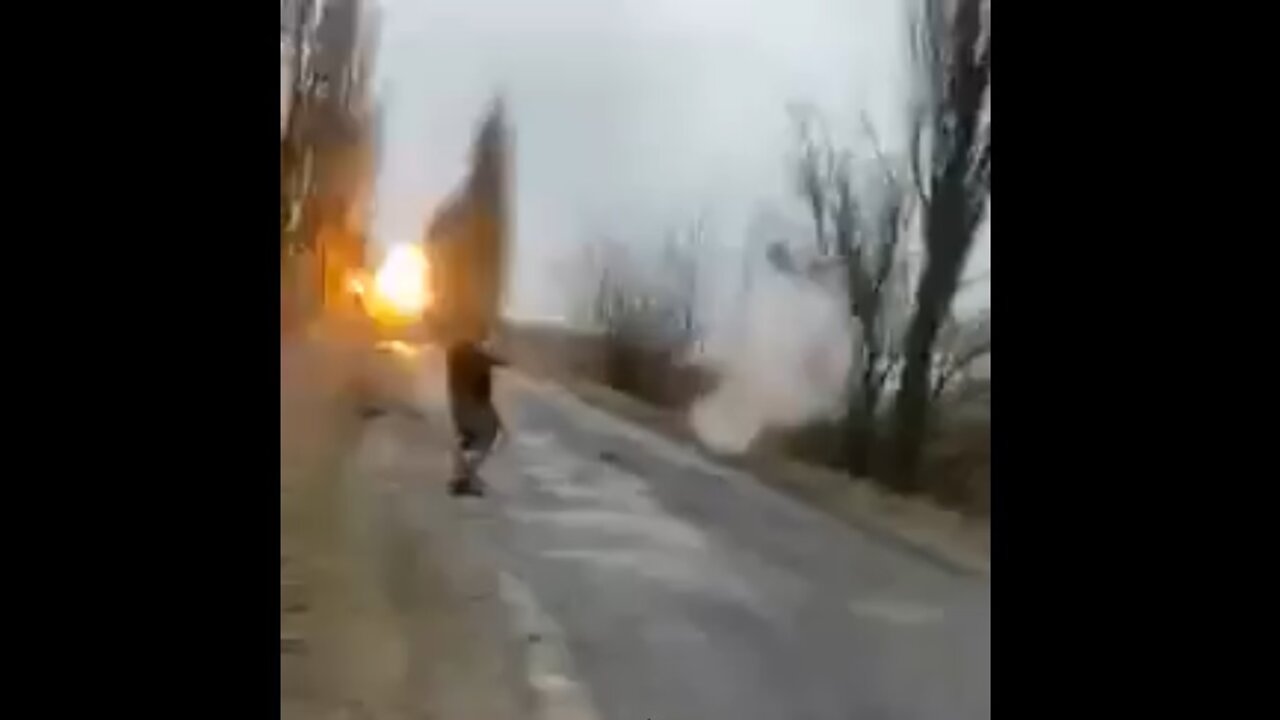 Ukrainian Supporters Use a Shoulder Fired Rocket On A Russian Vehicle