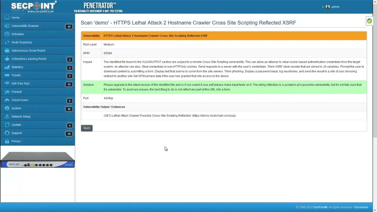 SecPoint Penetrator Detailed Vulnerability Output