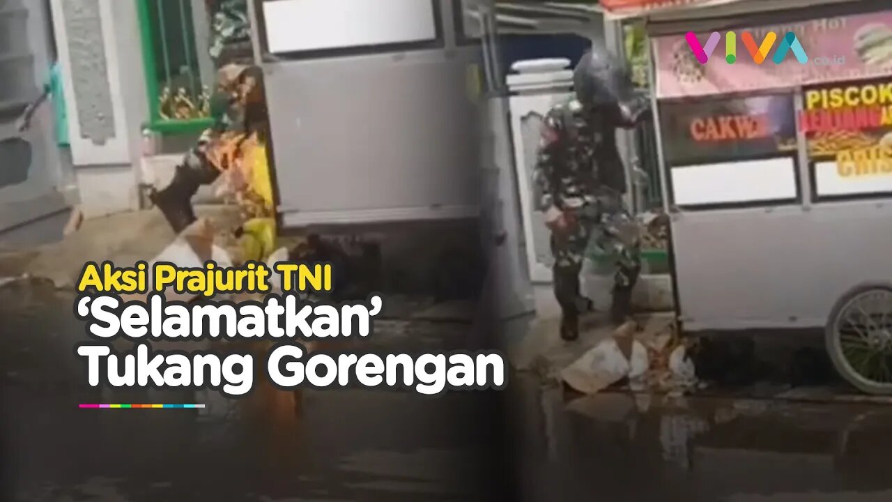 Aksi Heroik Anggota TNI Bantu Tukang Gorengan Taklukkan Api