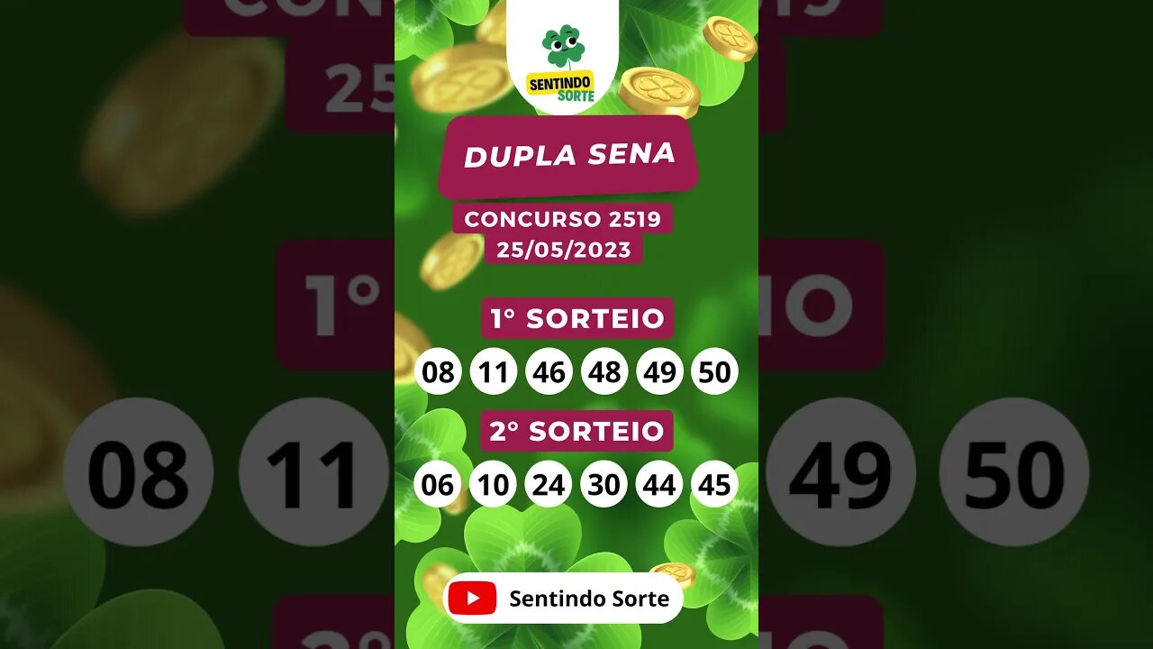 🍀 Resultado DUPLA SENA 2519 | 25/05/23 | Sentindo Sorte #shorts