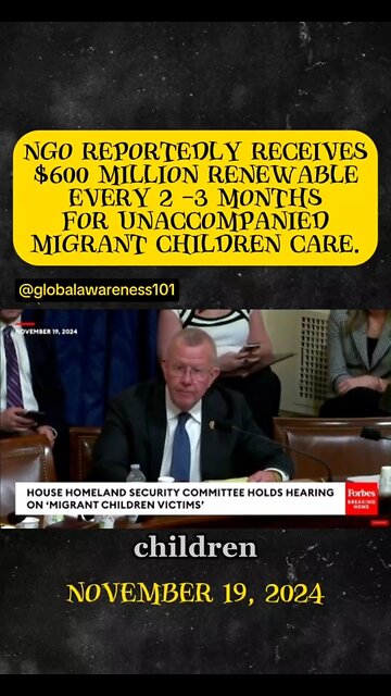 NGO receives $600 million renewable every 2 mos for unaccompanied migrant children