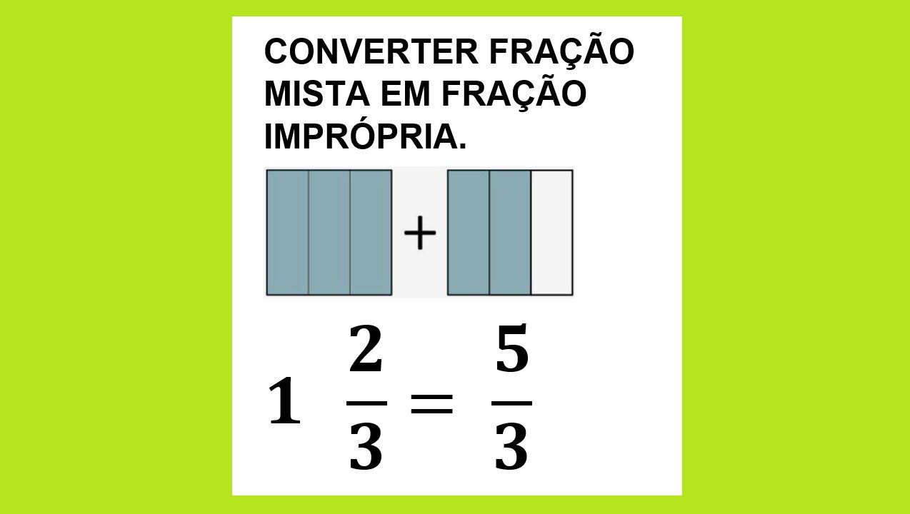 MATEMÁTICA – AULA 38 – CONVERTER FRAÇÃO MISTA EM FRAÇÃO IMPRÓPRIA.