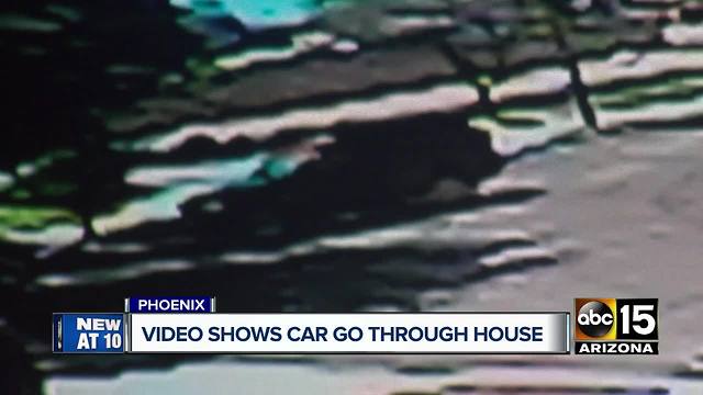 Surveillance video captures moment car crashes through home in Phoenix