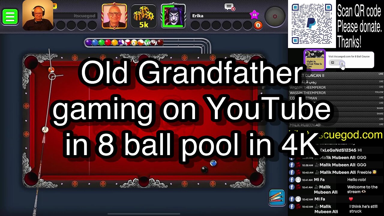 Old Grandfather gaming on YouTube in 8 ball pool in 4K 🎱🎱🎱 8 Ball Pool 🎱🎱🎱