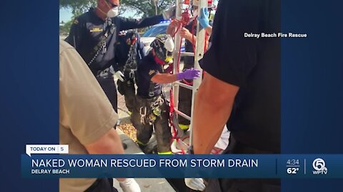 Naked woman rescued from storm drain in Delray Beach