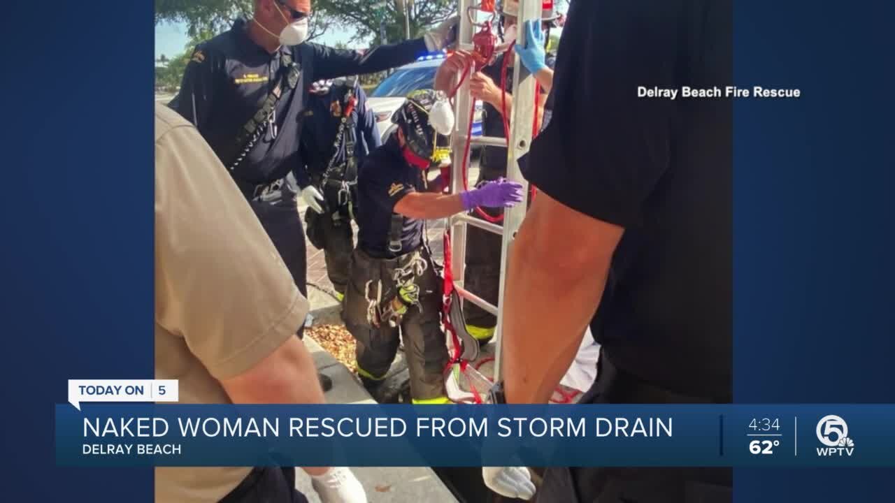 Naked woman rescued from storm drain in Delray Beach