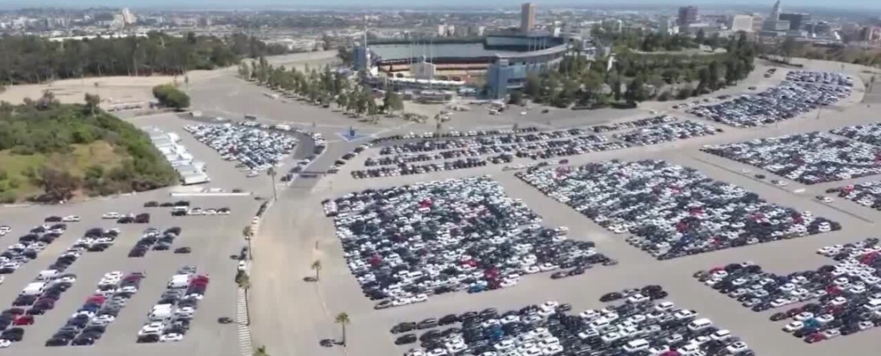 Thousands of unused rental cars at Dodger Stadium