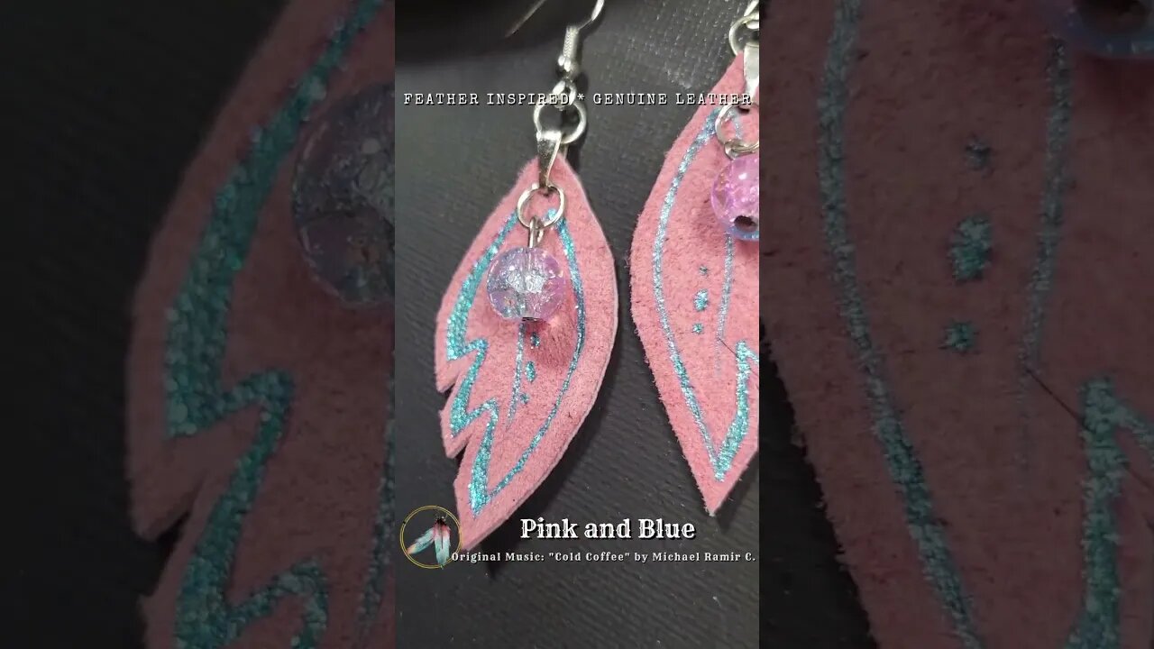 PINK AND BLUE, 1 inch, leather feather earrings