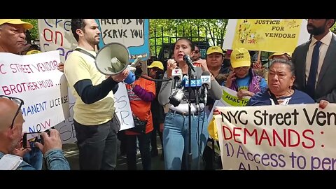 State Senator Jessica Ramos Speaks at Street Vendor Project March Outside City Hall 9/29/2022