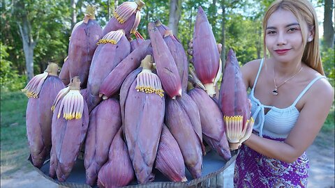 Flower banana salad with peanut cook recipe and eat - Amazing cooking