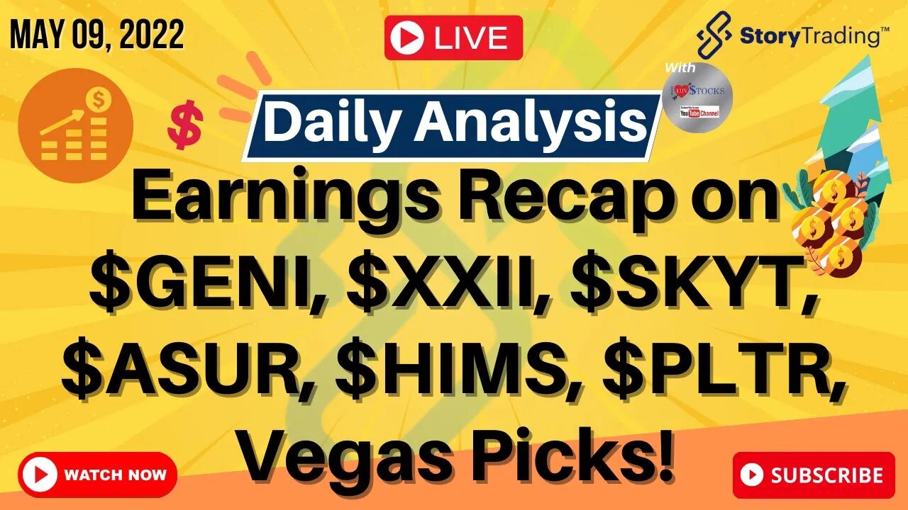 5/9/23 Daily Analysis: Earnings Recap on $GENI, $XXII, $SKYT, $ASUR, $HIMS, $PLTR, Vegas Picks!