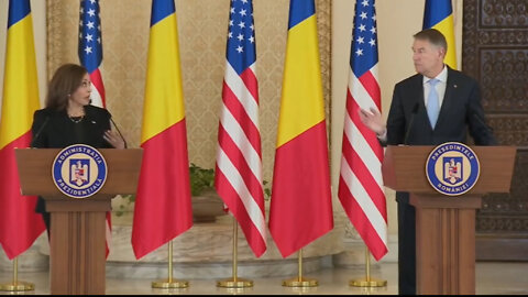 Kamala Harris Presser with Romanian President Klaus Iohannis in Bucharest