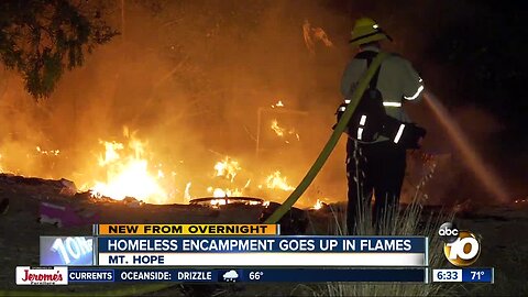 Crews battle fire at Mt. Hope homeless encampment