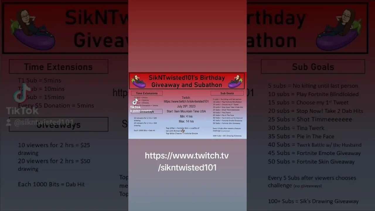 ❤️SikNTwisted101's Birthday Giveaway and Subathon 🍆Where: https://www.twitch.tv/sikntwisted101