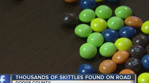 Hundreds of thousands of red Skittles mysteriously spilled on Dodge County road
