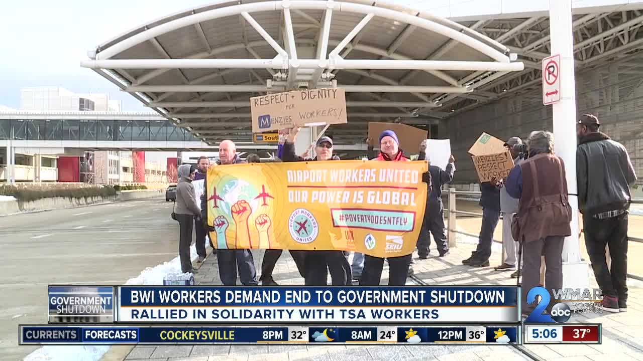 BWI Airport workers rally to end the shutdown in solidarity with TSA Workers