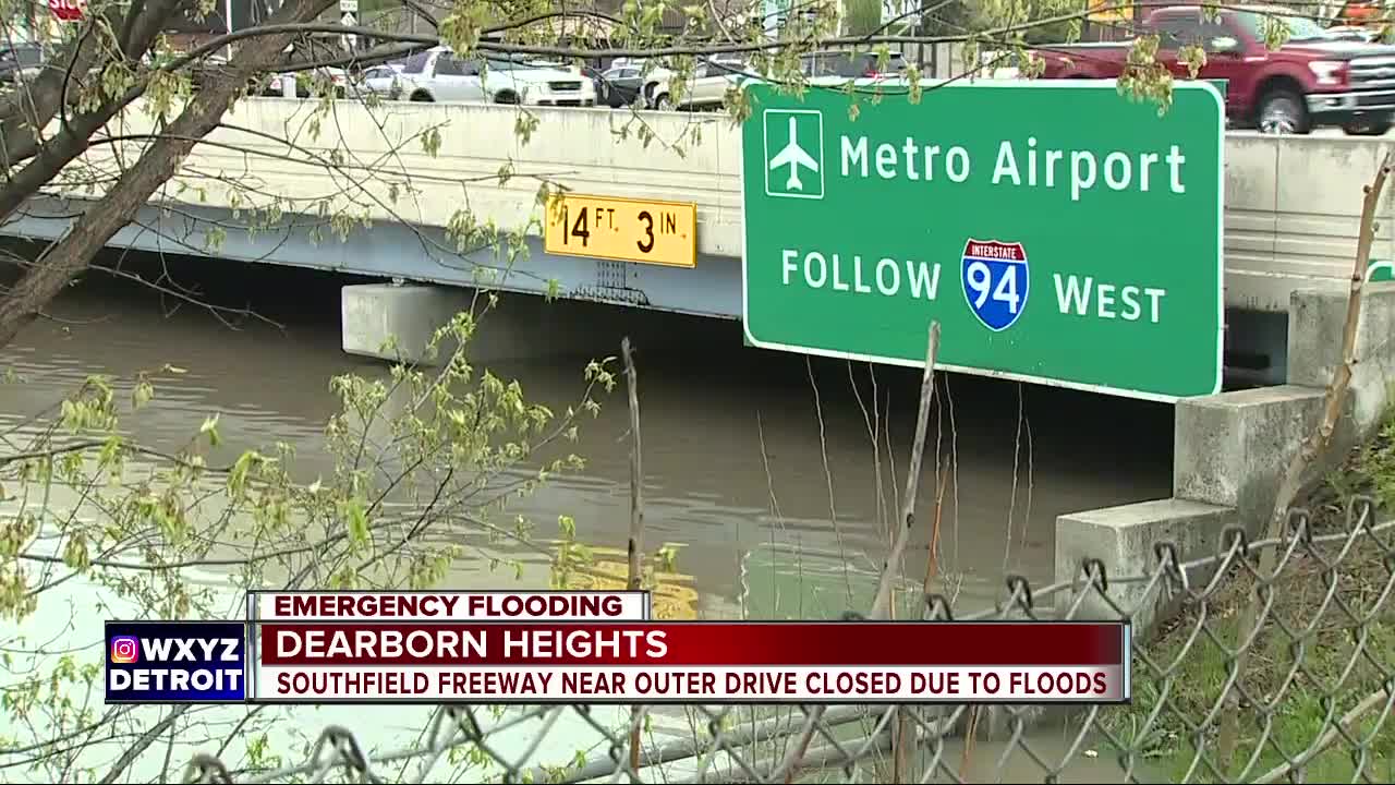 Massive flooding closes Southfield Freeway at Outer Dr. as water rises nearly 14 feet