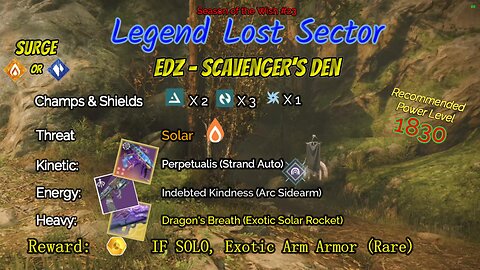 Destiny 2 Legend Lost Sector: EDZ - Scavenger's Den on my Solar Titan 12-28-23