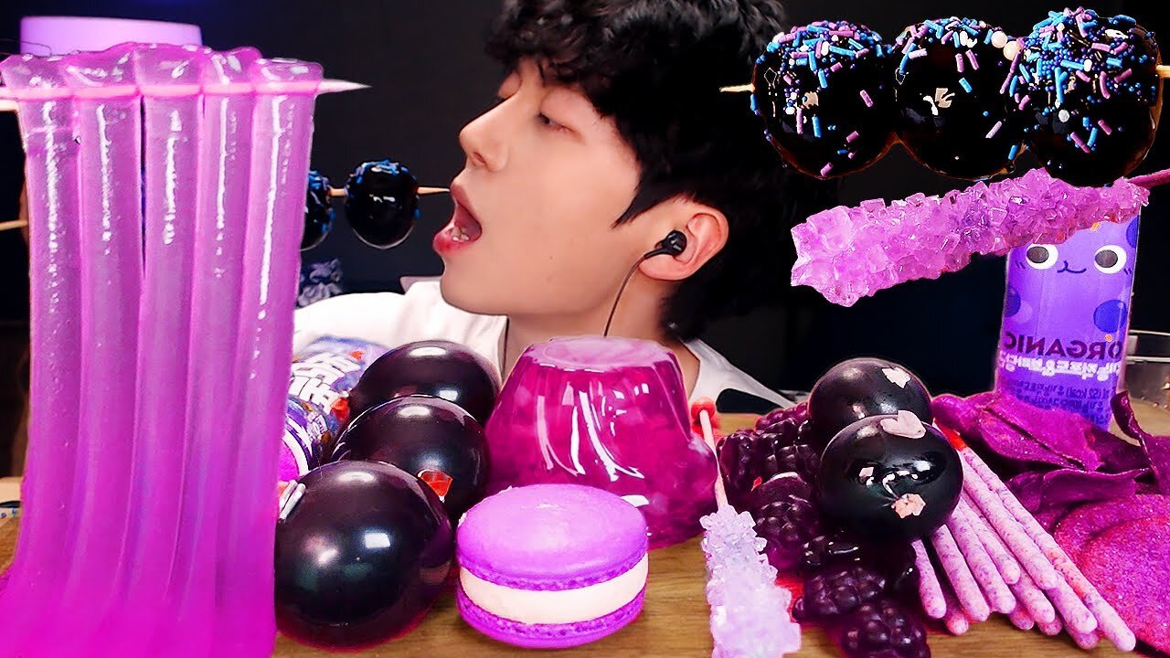 ASMR Purple Dessert, Jelly Noodles, Galaxy Candy, Kyoho Jelly