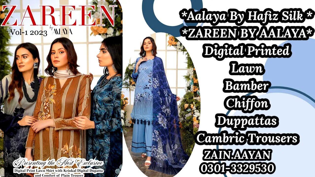 Aalaya By Hafiz Silk || digital printed Lawn 2023 ||ZAIN.AAYAN COLLECTION ||