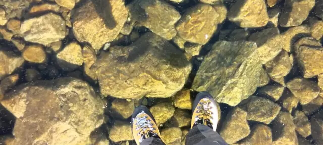 Walking on beautiful clean ice in Slovakian Mountains