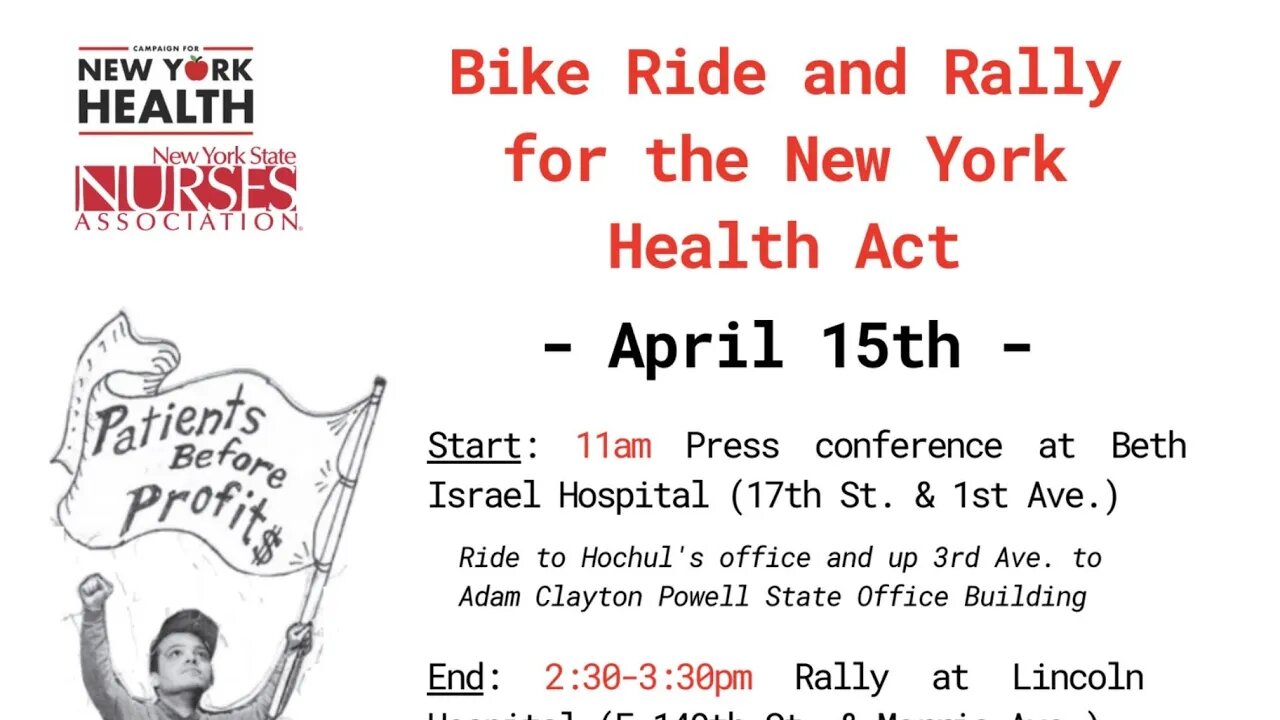 #NYHealthAct 2023 Bike Ride & Rally outside Gov Hochul Office 4/15/23 hosted by NYC DSA