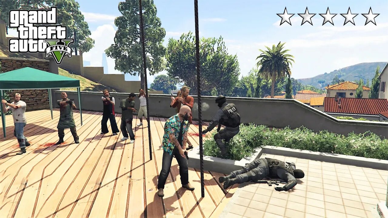 GTA 5 - Michael And Friends FIVE STAR WM 29 PISTOL COP BATTLE! (GTA V Funny Moments)