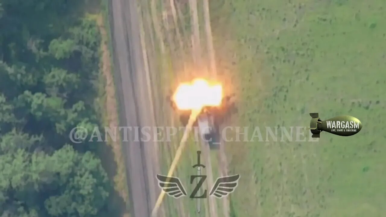 Russian Lancet kamikaze drone attacks a moving Grad launcher