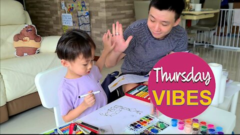 Ian's diary #32 | Art class | bear | turtle | birds on wire | giraffe | puzzle heart | mommy | 3y9m