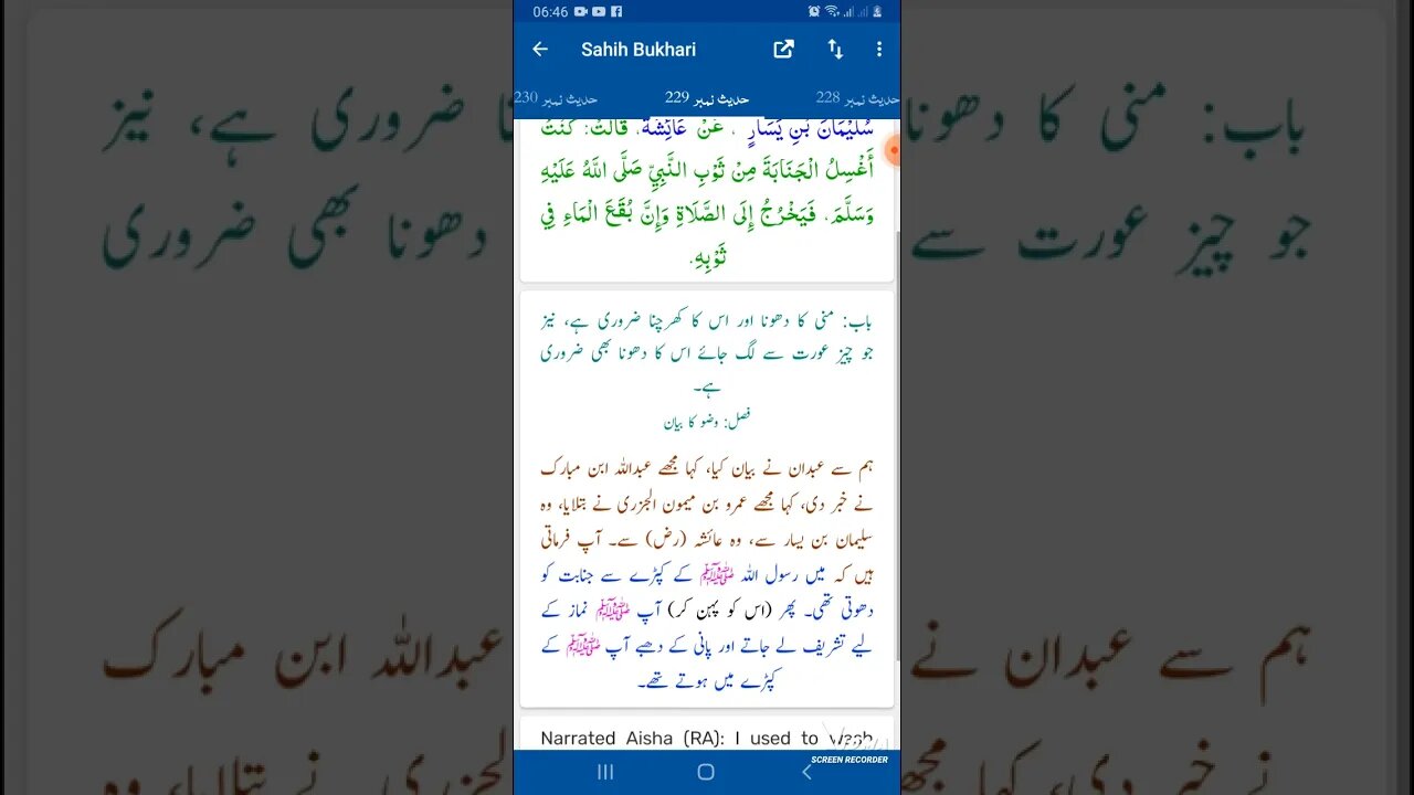 Hadees SHARIF Sahi bukhari SHARIF hadees number #229 in arbic urdu and English language