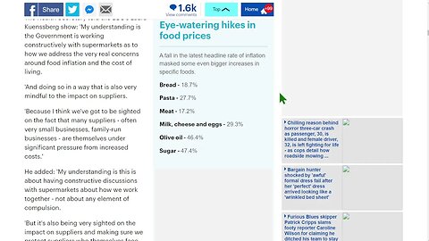 由於頑固的通貨膨脹導致雜貨價格在生活成本危機中飆升，英國首相可能會引入麵包和牛奶的超市價格上限