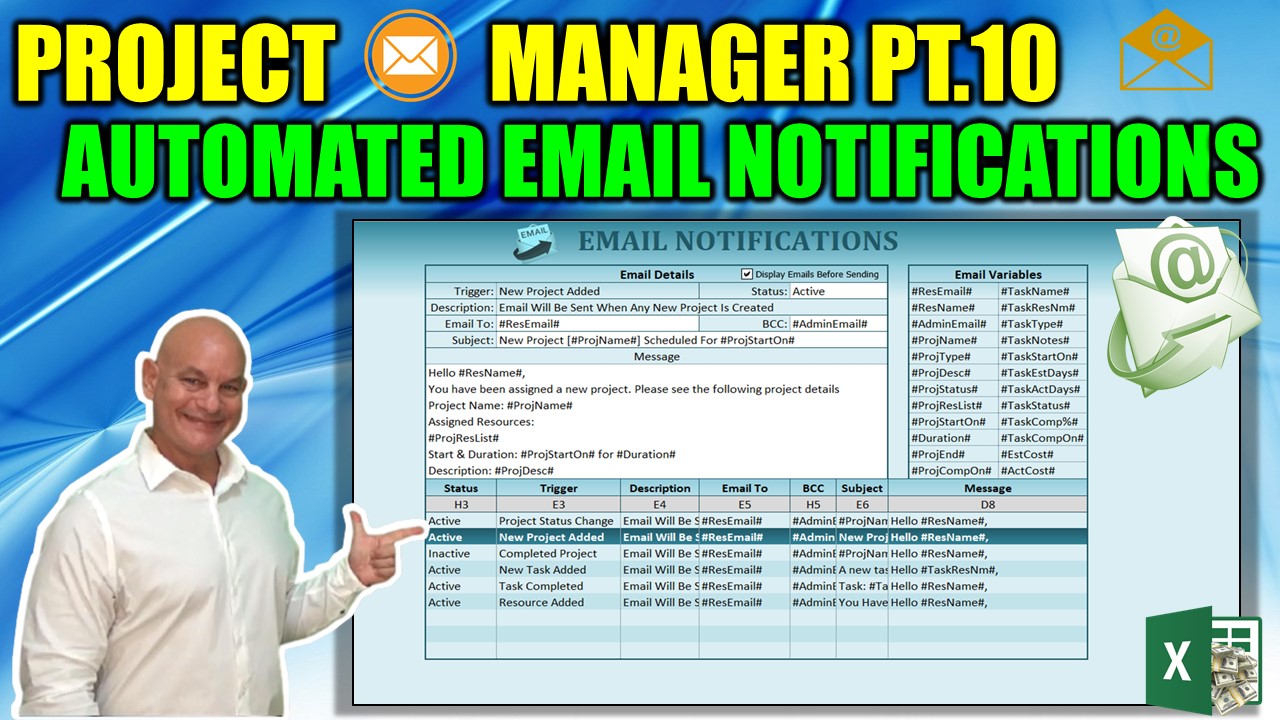 How To Create Automated Email Notifications For Your Projects [Excel Project Manager Pt 10 - Final]