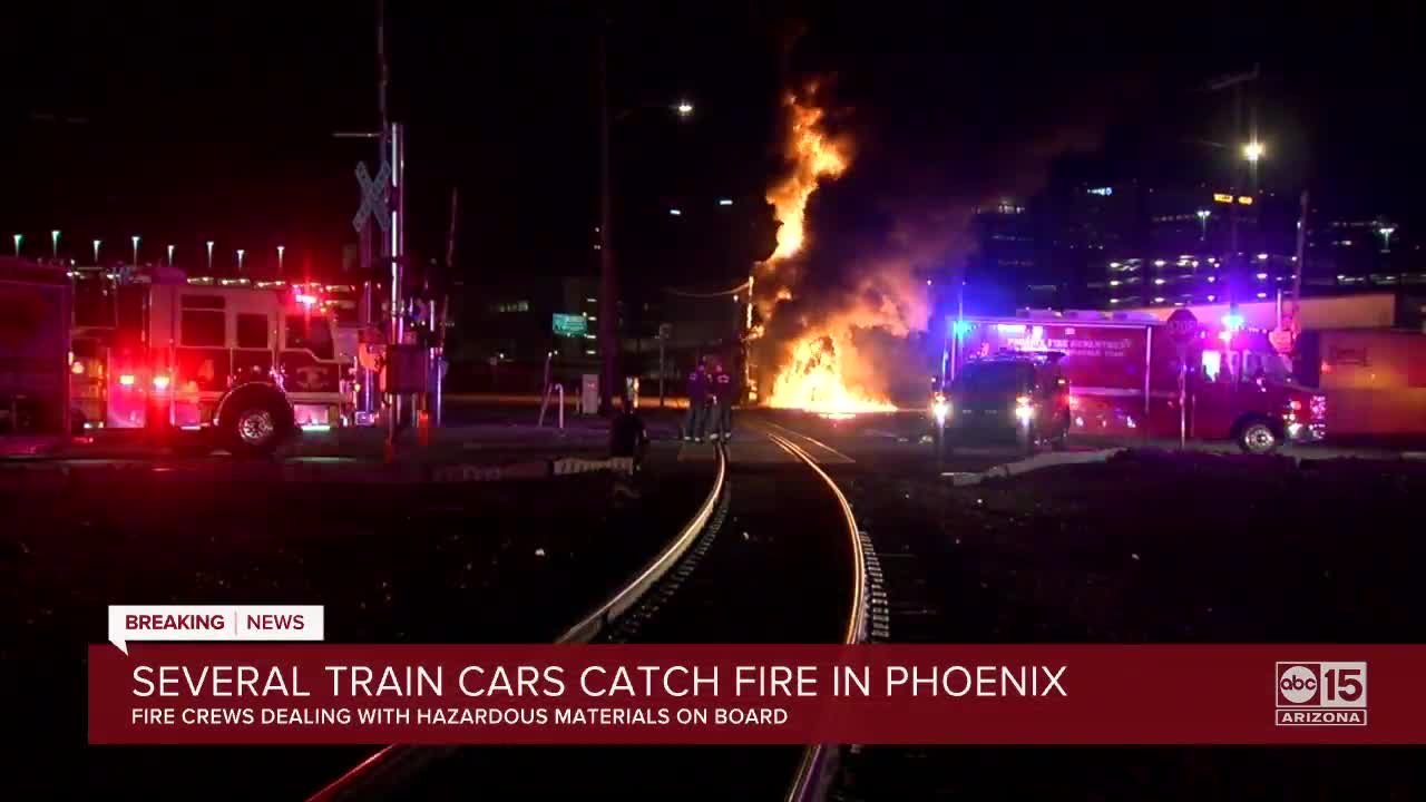 Train car catches fire in downtown Phoenix