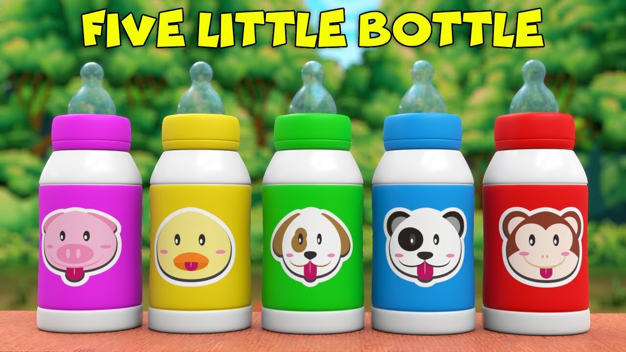 Five Little Bottles Jumping Song | Fun Kids Nursery Rhyme | Colorful Bottles Song for Children