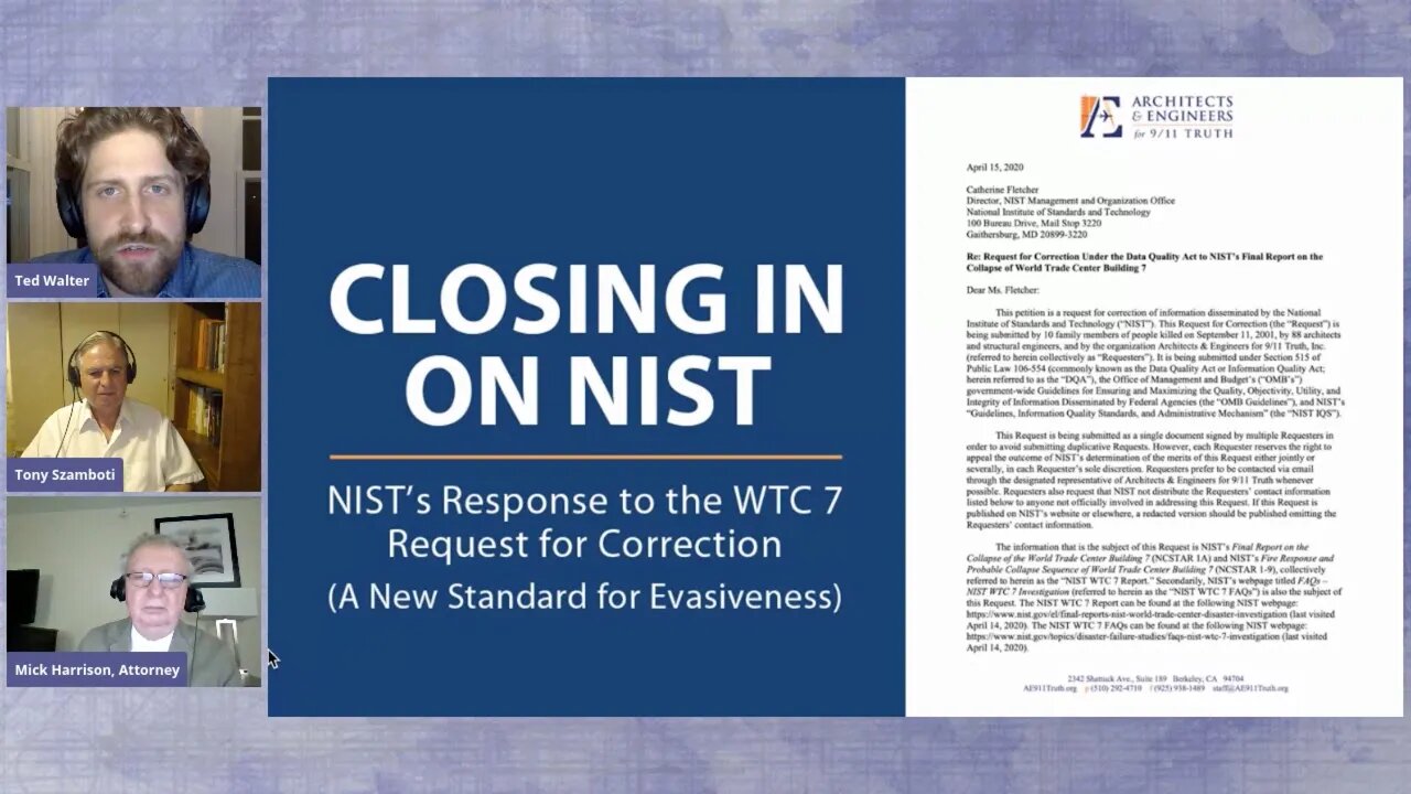 Closing in on NIST: WTC 7 Request for Correction | 9/11/2020