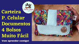 Carteira Clutch Porta Celular e Documentos com 4 Bolsos Fácil e Linda! #vemaprendercomigo #costura