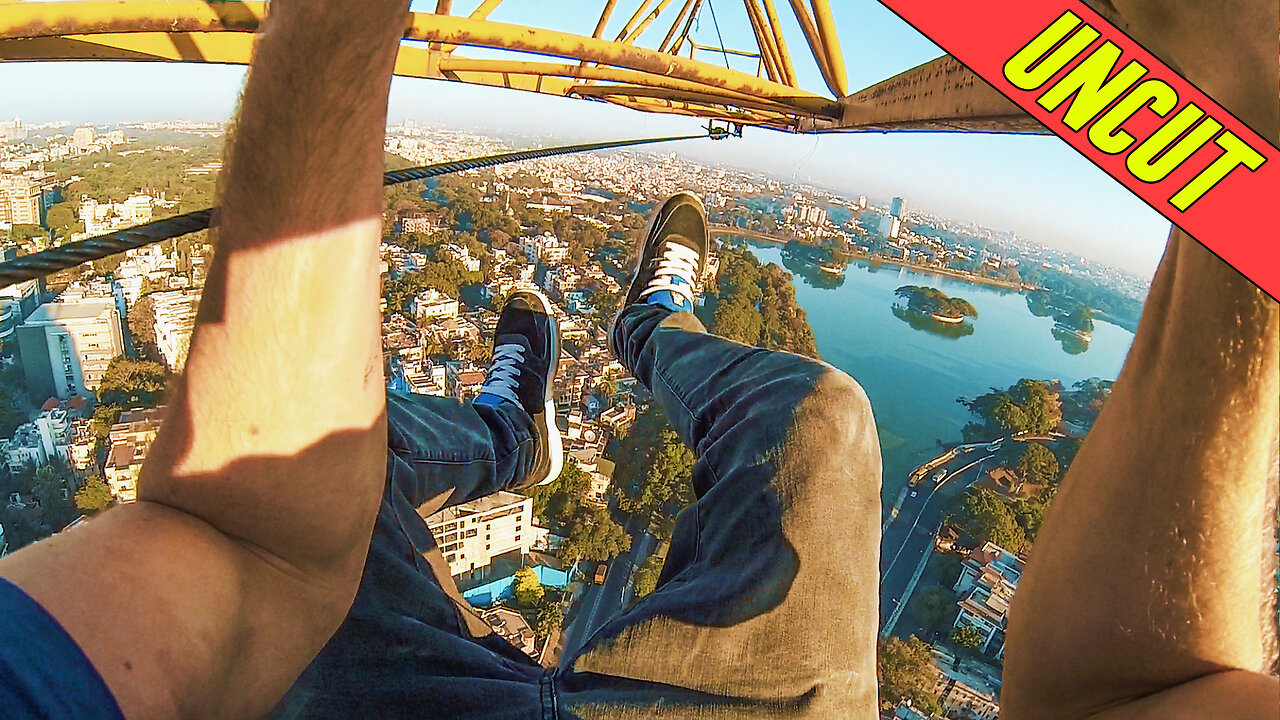 Hanging From A 100 Meter Crane in India