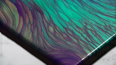 Simple Kiss Pour Painting with Metallic Golds, Greens, and Pearl acrylic Pour Paint