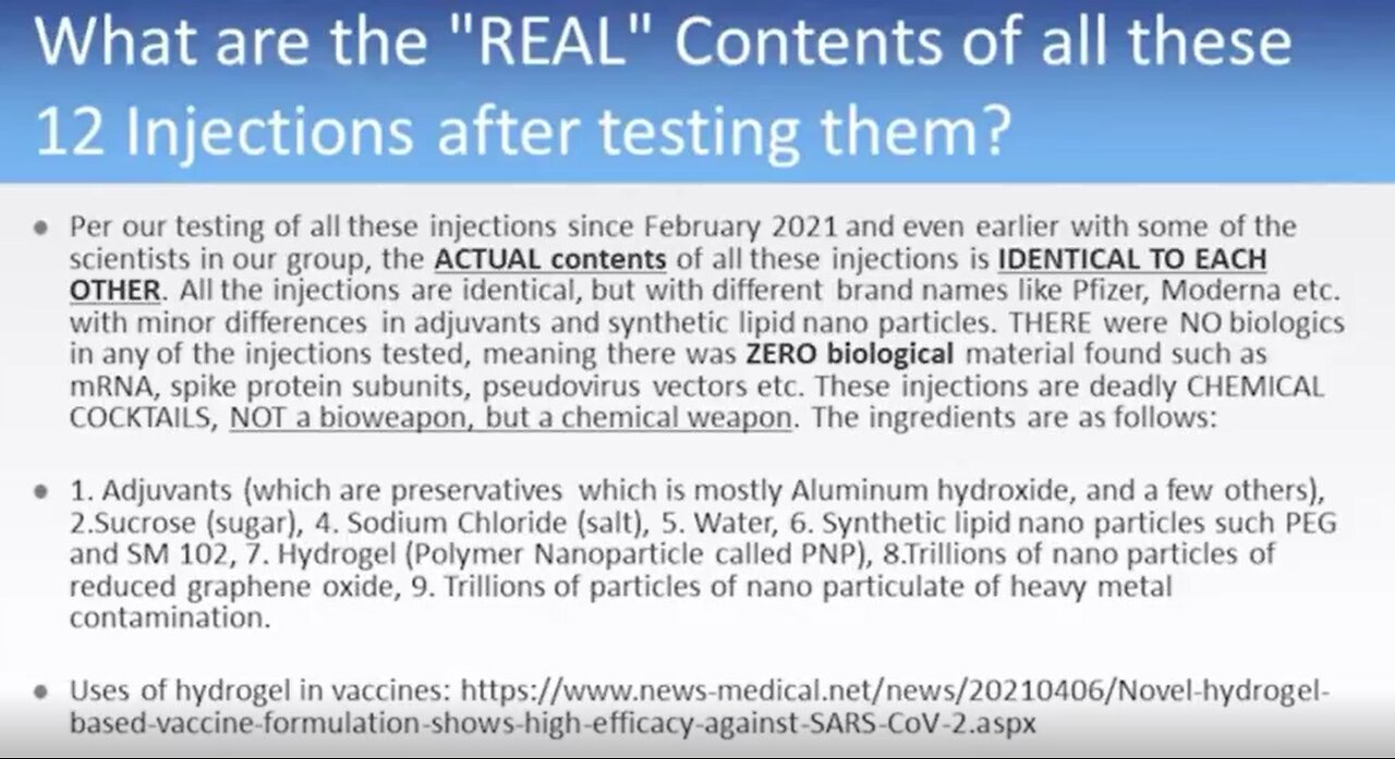 Scientist speaks out- These are the ingredients of the vaccines. NONE OF THEM ARE SALINE - 8-28-22