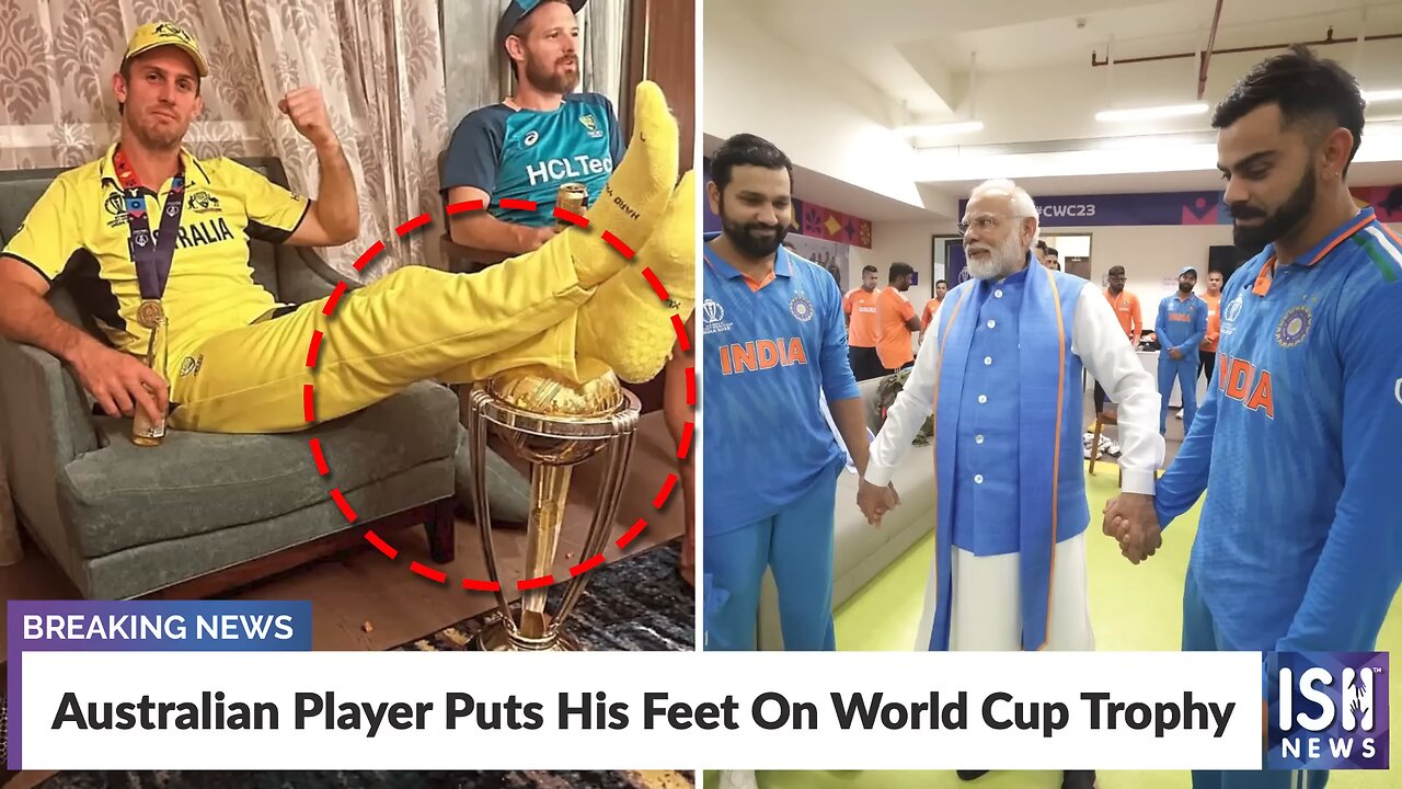 Australian Player Puts His Feet On World Cup Trophy |